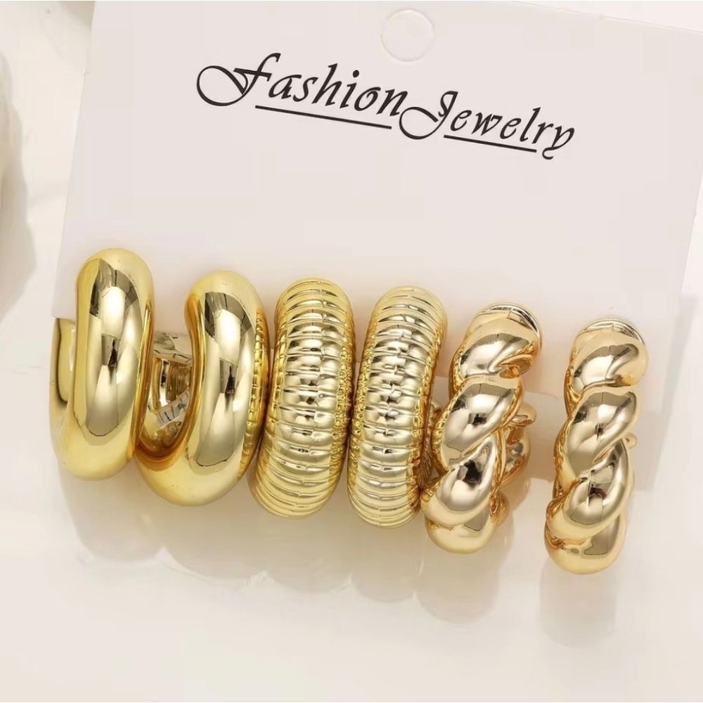Set of Gold-Tone Hoop Earrings 3 Sets!